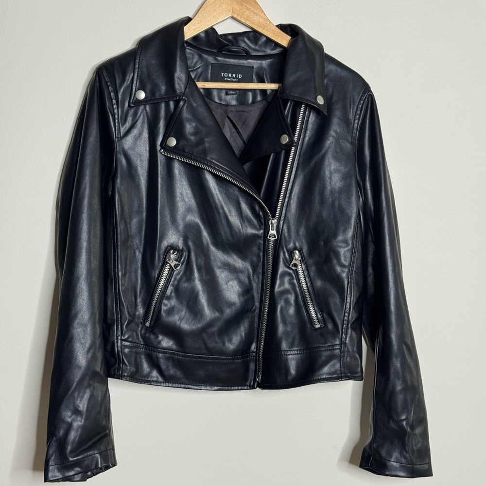 torrid Black Faux Leather Moto Jacket with Silver Zippers